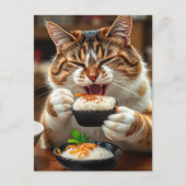 かわいい猫が寿司を食べている ポストカード (正面)