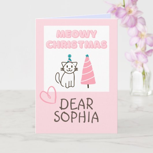 かわいい猫が帽子をかぶったツリーのハッピーなクリスマスパステルカード カード (蘭)