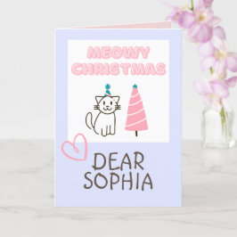 かわいい猫が帽子をかぶったツリーのハッピーなクリスマスパステルカード カード