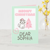 かわいい猫が帽子をかぶったツリーのハッピーなクリスマスパステルカード カード (黄色い花)