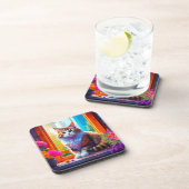 かわいい猫が座る街の窓あいアート コースター (右側)