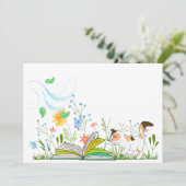 かわいい猫が庭で本を読む 招待状 (スタンド正面)