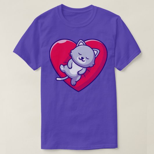 かわいい猫が愛の枕の漫画で眠る Tシャツ (デザイン正面)