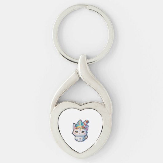 かわいい猫が新年のパーティー キーホルダー (正面)