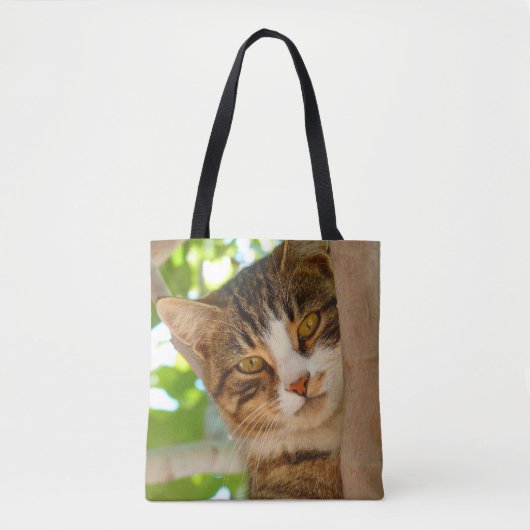 かわいい猫が木に登る トートバッグ (正面)