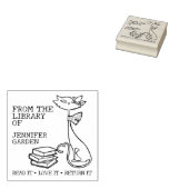 かわいい猫が本のライブラリーから ラバースタンプ (押印)