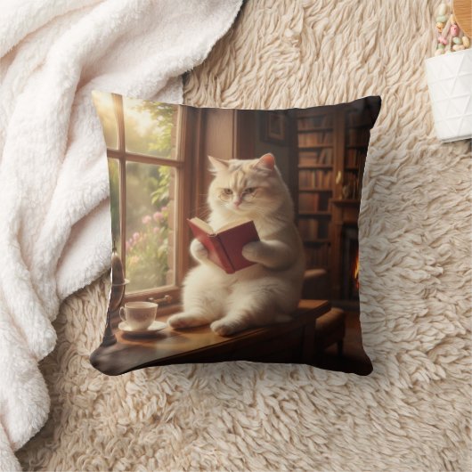 かわいい猫が本を読む クッション (ブランケット)