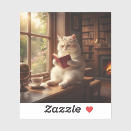 かわいい猫が本を読む シール (シート)