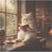 かわいい猫が本を読む シール (正面)