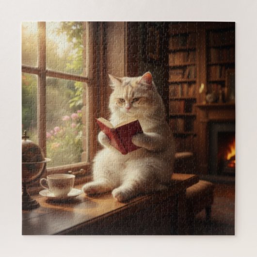 かわいい猫が本を読む ジグソーパズル (縦)