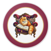 かわいい猫が本を読んでいる隠れ家図書館 読書好きな人へ セラミックノブ (正面)