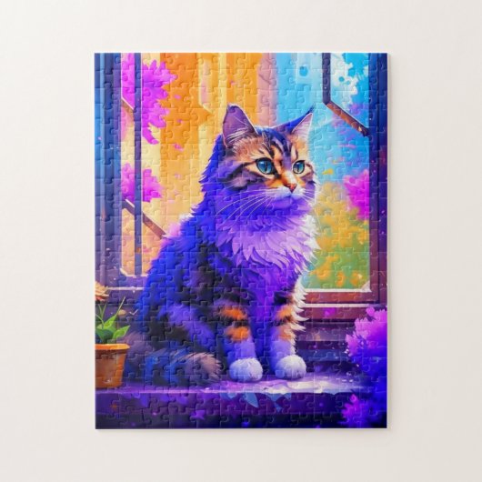 かわいい猫が窓辺に座る愛アート ジグソーパズル (縦)