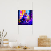 かわいい猫が窓辺に座る愛アート ポスター (キッチン)