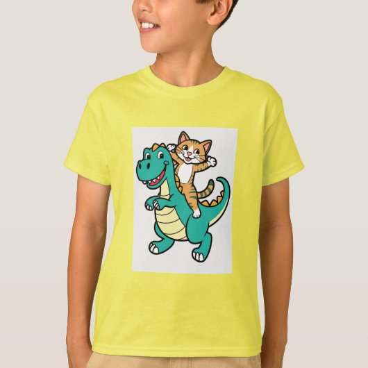 かわいい猫が笑顔の恐竜Tシャツ Tシャツ (正面)