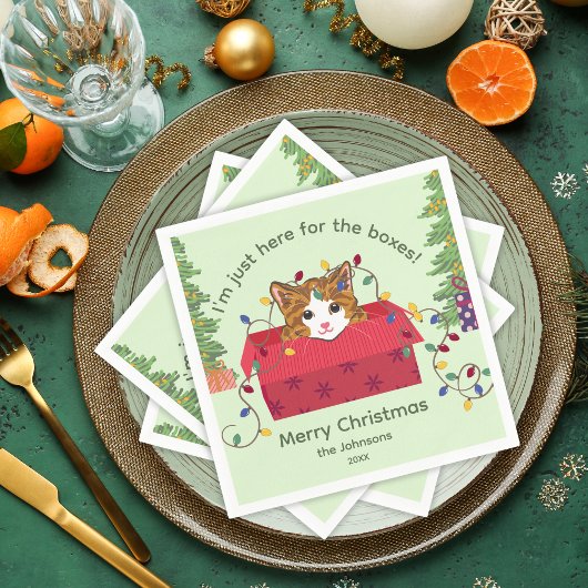 かわいい猫が箱に入ってここにいます　ボックスのクリスマスのためです スタンダードカクテルナプキン