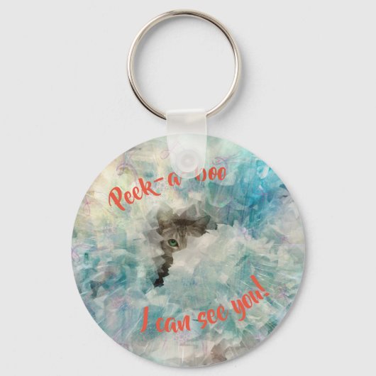 かわいい猫が見えるブーをのぞく キーホルダー (正面)