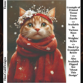 かわいい猫が赤い雪の結晶のスカーフを身に着けている エデュアルド8世のデコパージ 薄葉紙