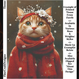 かわいい猫が赤い雪の結晶のスカーフを身に着けている ED8R デコパージュ 薄葉紙