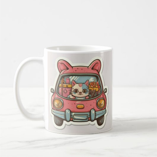 かわいい猫が車を運転する コーヒーマグカップ (左)
