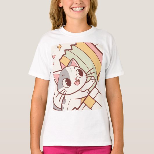 かわいい猫が飛び出す壁掛け時計 Tシャツ (正面)