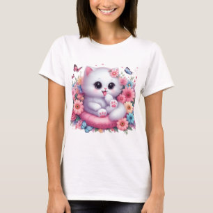かわいい猫きれいな花 Tシャツ