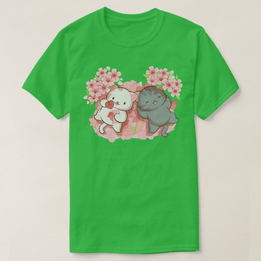かわいい猫さくらんぼの下日本のに Tシャツ (デザイン正面)