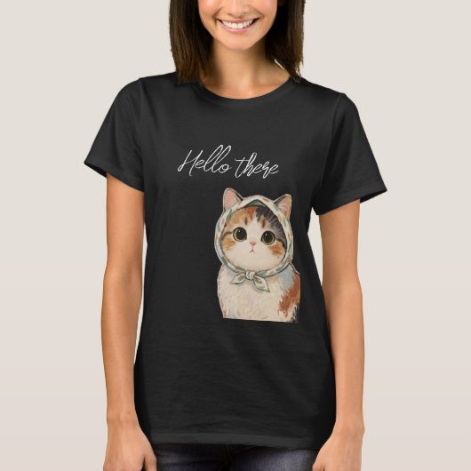 かわいい猫さん、こんにちは Tシャツ (正面)