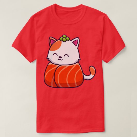 かわいい猫すしサーモン3 Tシャツ (デザイン正面)