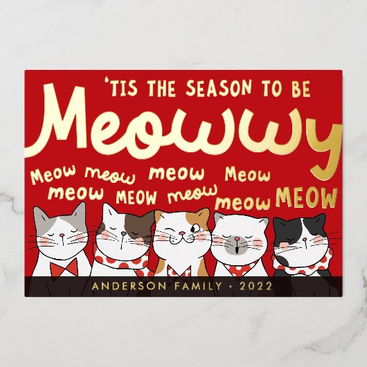 かわいい猫たちおもしろいがカロリングする季節 箔シーズンカード (正面)