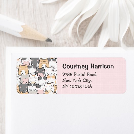 かわいい猫たちかわいいパステルピンク差出人住所 ラベル (インサイチュ)