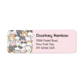 かわいい猫たちかわいいパステルピンク差出人住所 ラベル (正面)