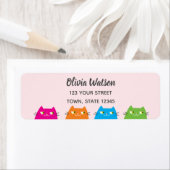 かわいい猫たちかわいいピンク差出人住所 ラベル (インサイチュ)