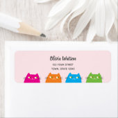 かわいい猫たちかわいいピンク差出人住所 ラベル (インサイチュ)