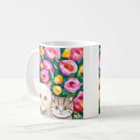 かわいい猫たちかわいらし、母と子猫かわいいな猫好き コーヒーマグカップ (正面左)