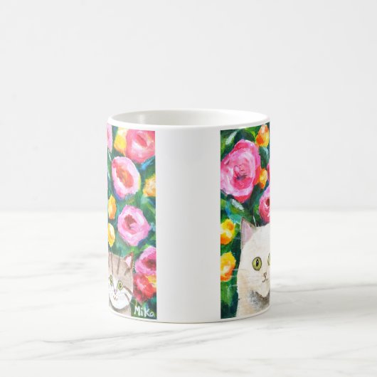 かわいい猫たちかわいらし、母と子猫かわいいな猫好き コーヒーマグカップ (中央)