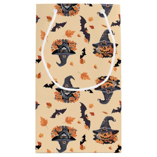 かわいい猫たちこうもり&カボチャのハロウィン スモールペーパーバッグ (裏面)