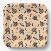 かわいい猫たちこうもり&カボチャのハロウィン ペーパープレート (正面)