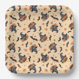 かわいい猫たちこうもり&カボチャのハロウィン ペーパープレート