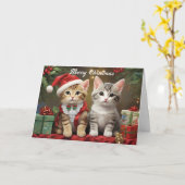 かわいい猫たちとのクリスマス カード (黄色い花)