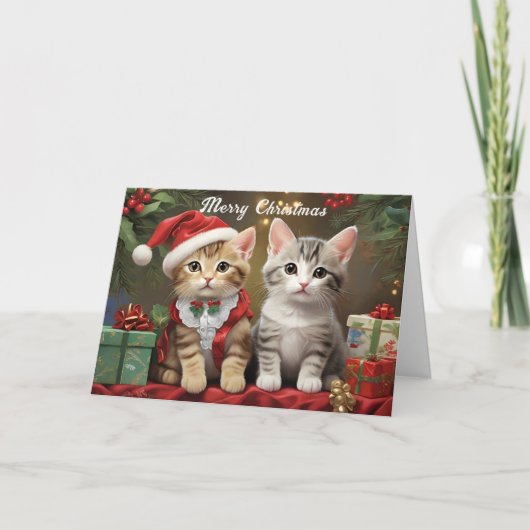 かわいい猫たちとのクリスマス カード (正面)