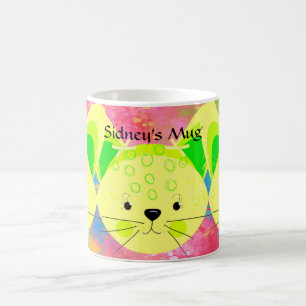 かわいい猫たちと一緒に暮らす子どもたちのマグカップが黄色 コーヒーマグカップ
