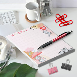 かわいい猫たちの傘、バルーンピンク無地の調べ ノートパッド