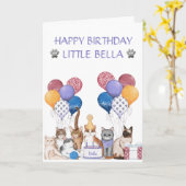 かわいい猫たちの誕生会 カード (黄色い花)