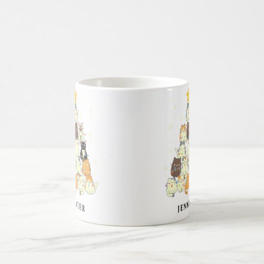 かわいい猫たちクリスマスツリーパーソナライズされた コーヒーマグカップ (中央)