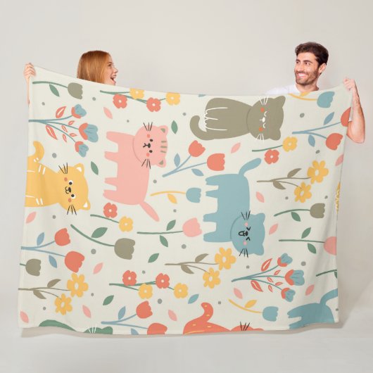 かわいい猫たちシームレスなパターン フリースブランケット (インサイチュ)