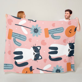 かわいい猫たちシームレスなパターン フリースブランケット