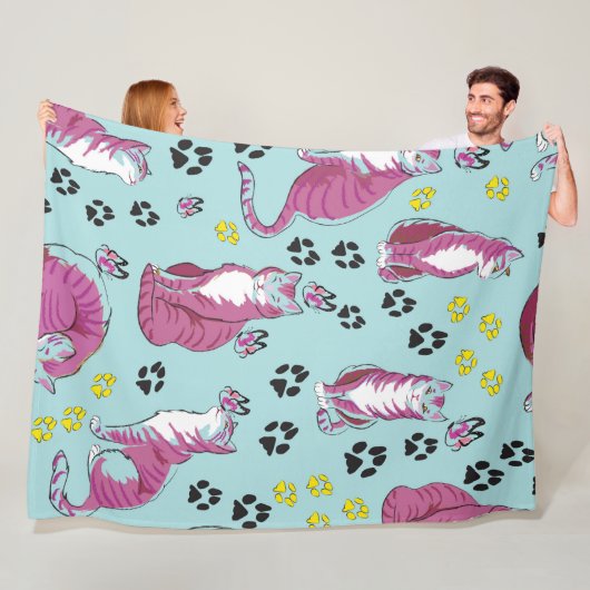 かわいい猫たちシームレスなパターン フリースブランケット (インサイチュ)
