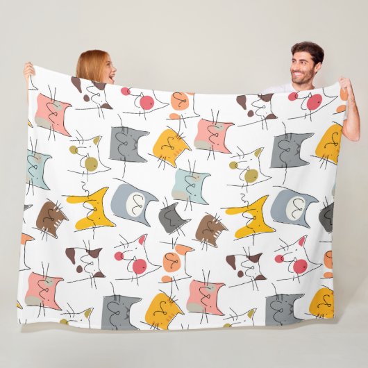 かわいい猫たちシームレスなパターン フリースブランケット (インサイチュ)