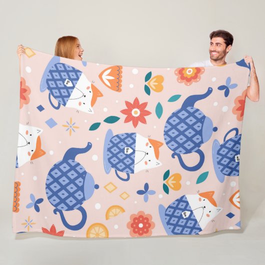 かわいい猫たちシームレスなパターン フリースブランケット (インサイチュ)