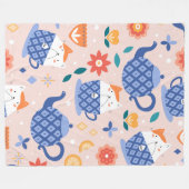 かわいい猫たちシームレスなパターン フリースブランケット (正面(横))